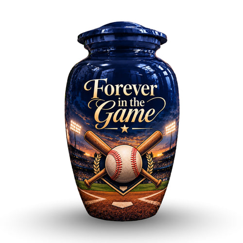 stadium lights baseball cremation urn for human ashes, handmade aluminum – photo 1