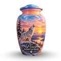 White Wolf Winter Sunset Cremation Urn for Human Ashes – Personalized Handmade Aluminum Urn