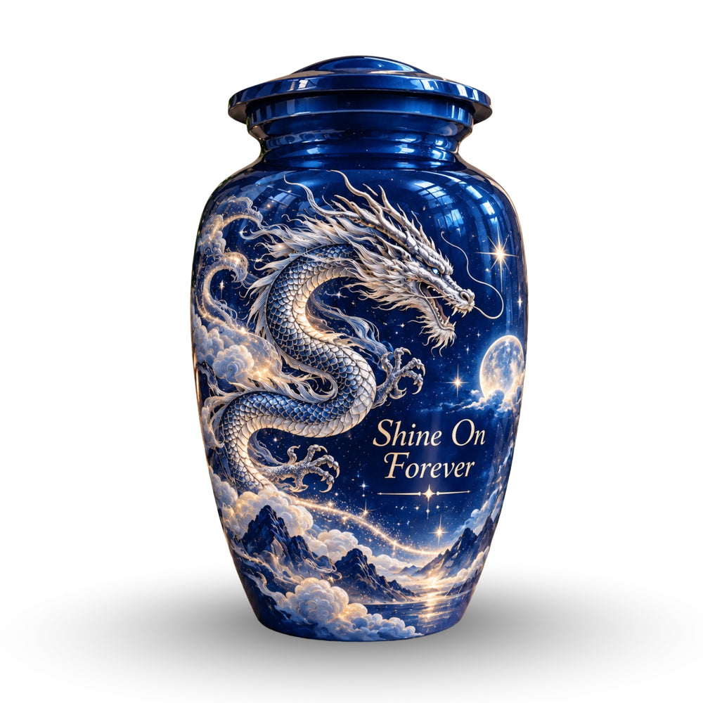 dragon art cremation urn with keepsakes, handmade aluminum urn – photo 1