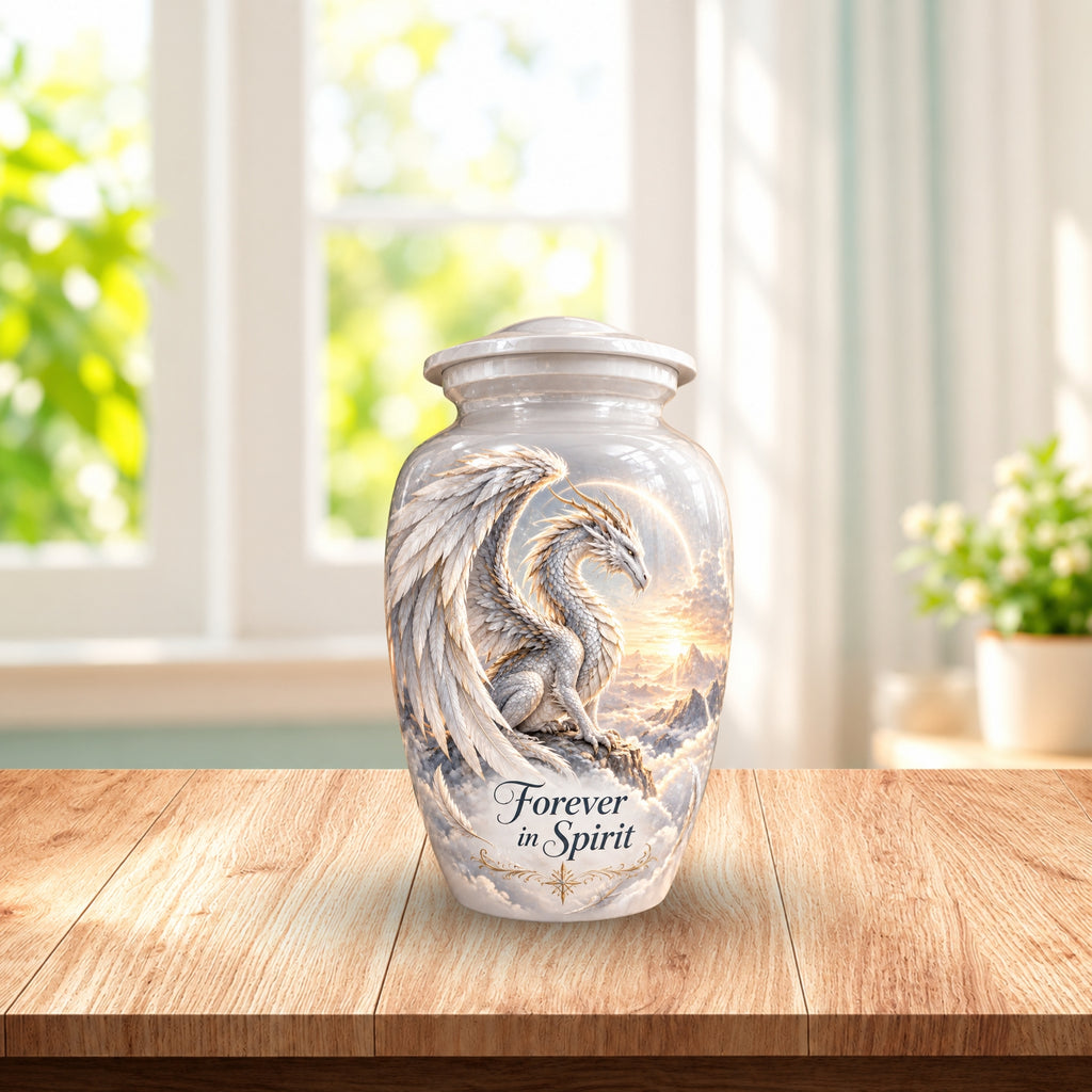 dragon art urn for human ashes, handmade aluminum urn – photo 2