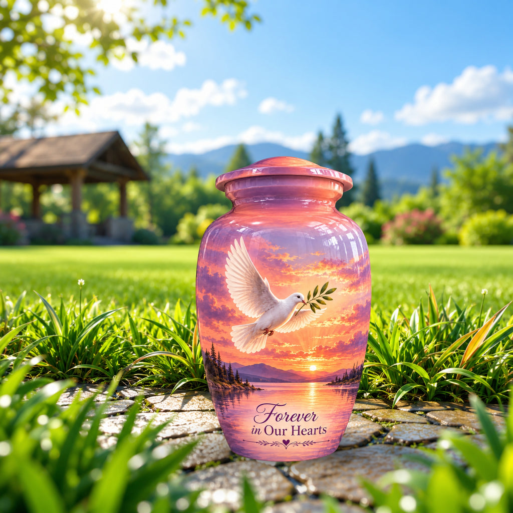 Olive Branch Dove Cremation Urn for Human Ashes – Personalized Handmade Aluminum Urn