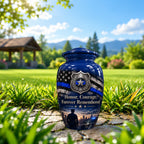 police officer tribute cremation urn for human ashes, handmade aluminum – photo 2