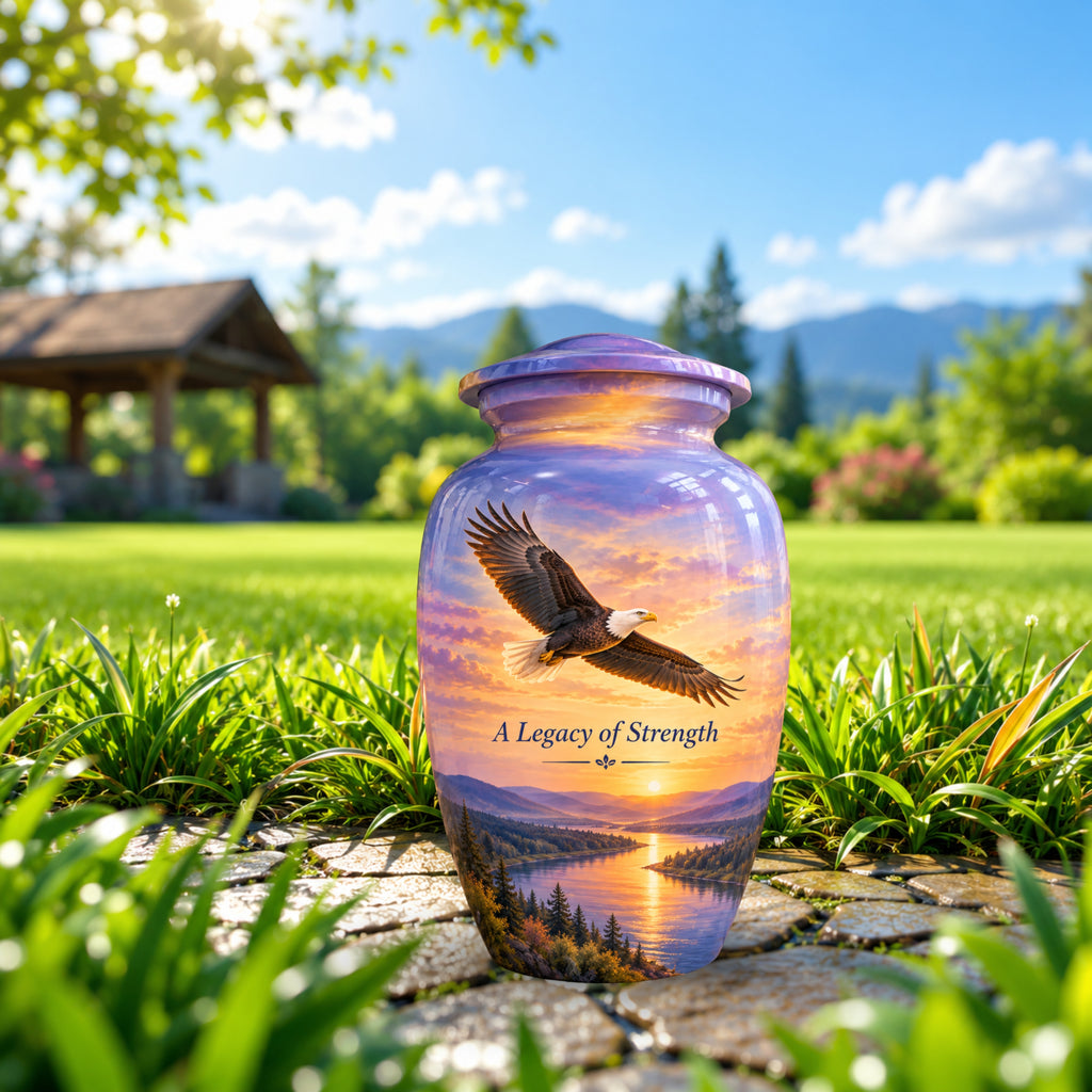 "A Legacy of Strength" Bald Eagle Cremation Urn for Human Ashes – Personalized Handmade Aluminum Urn