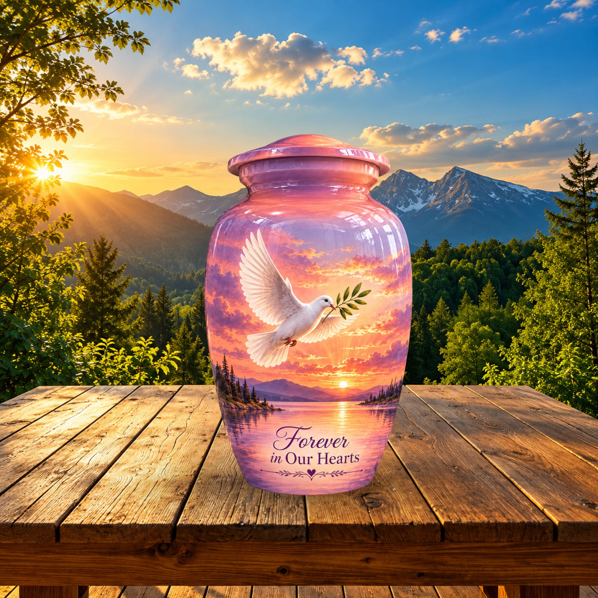 Olive Branch Dove Cremation Urn for Human Ashes – Personalized Handmade Aluminum Urn
