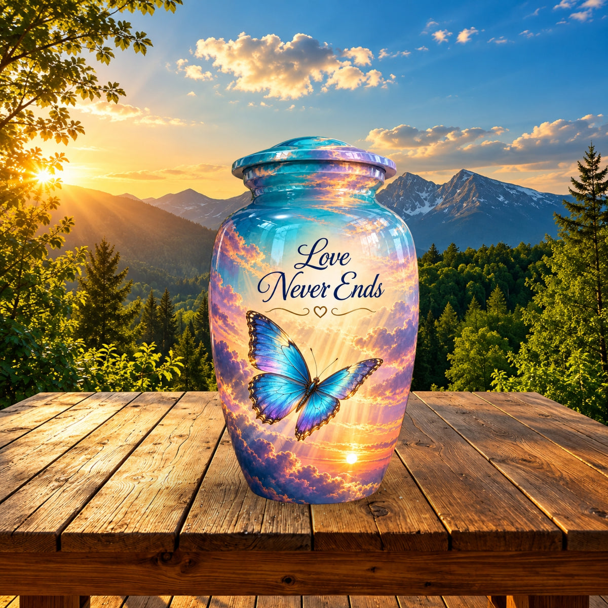 Butterfly in the Clouds Cremation Urn for Human Ashes – Personalized Handmade Aluminum Urn