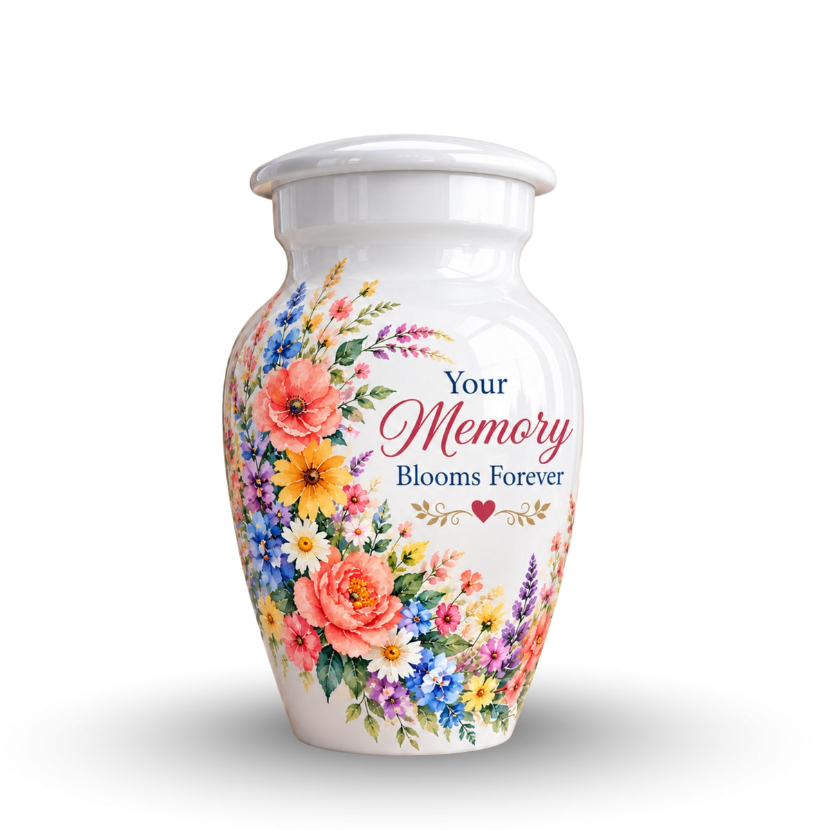 White Floral Bouquet Cremation Urn for Human Ashes – Personalized Handmade Aluminum Urn
