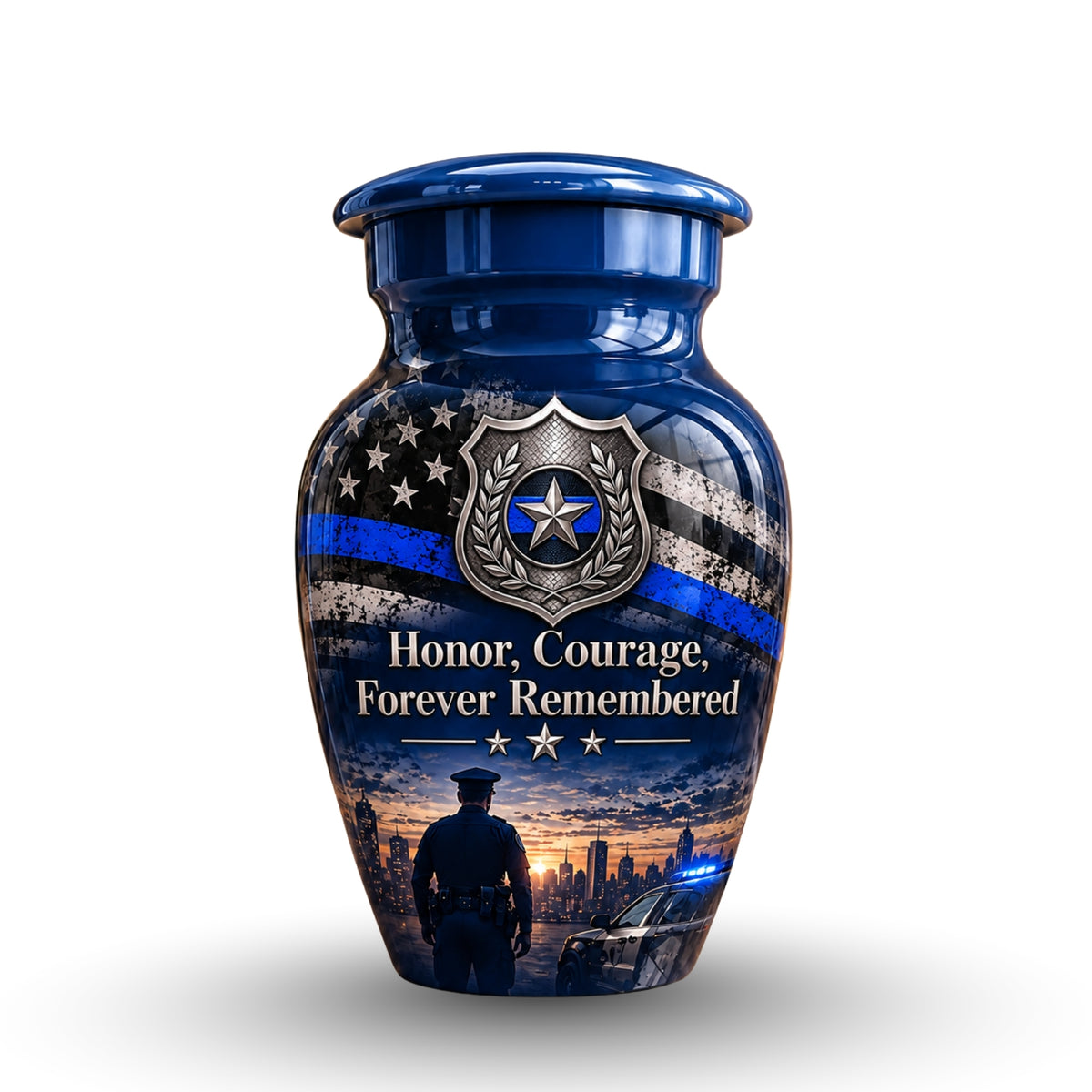 police officer tribute cremation urn for human ashes, handmade aluminum – photo 4
