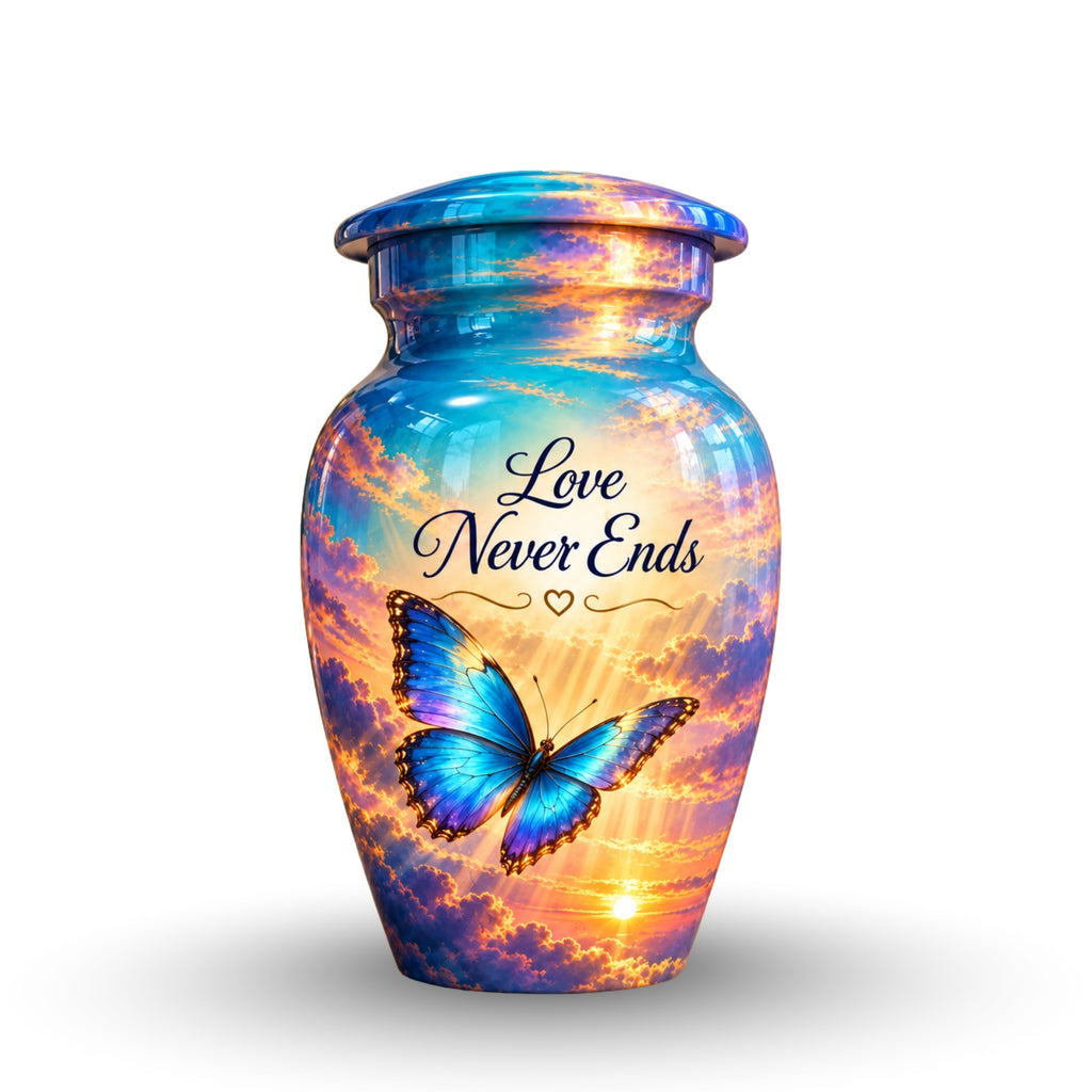 Butterfly in the Clouds Cremation Urn for Human Ashes – Personalized Handmade Aluminum Urn