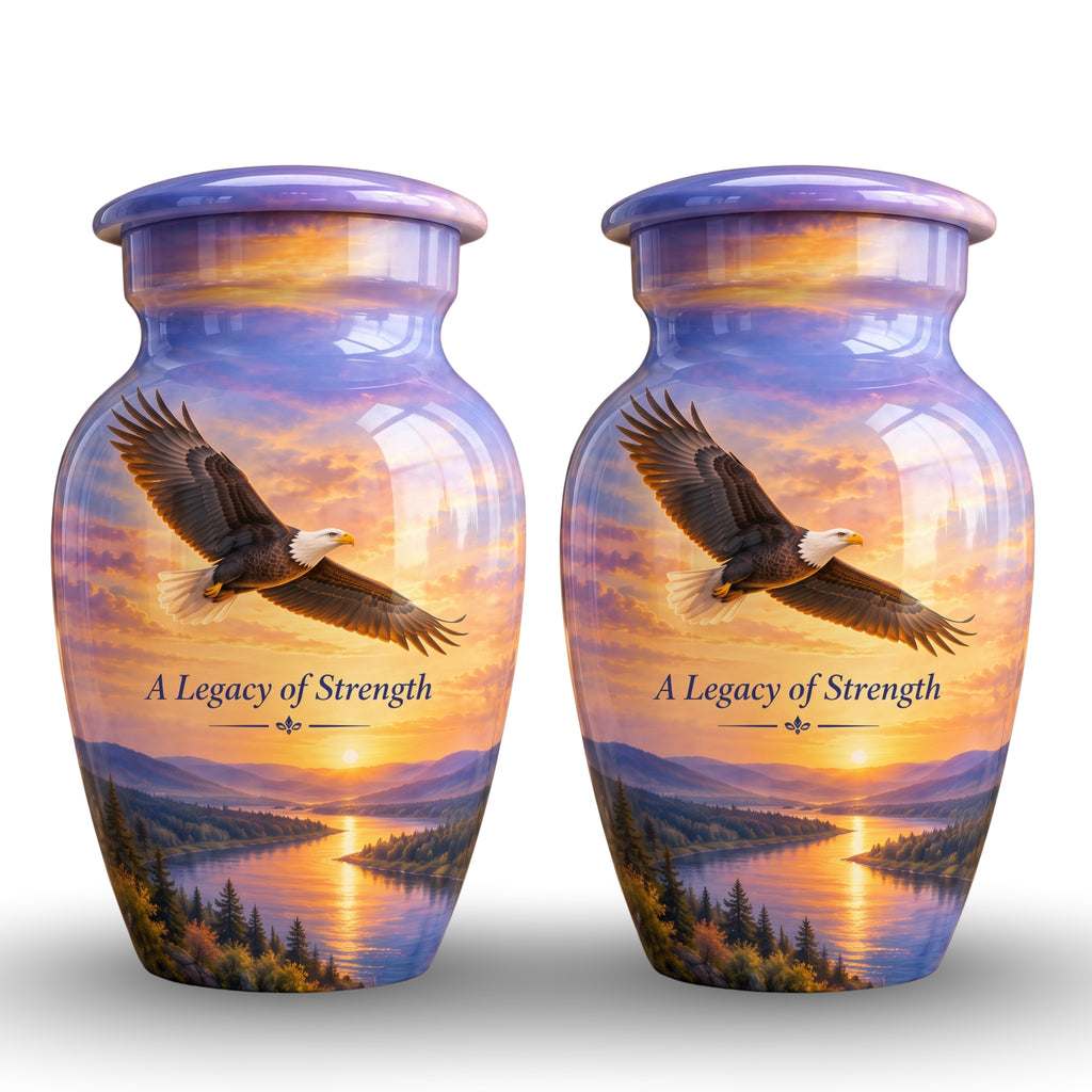 "A Legacy of Strength" Bald Eagle Cremation Urn for Human Ashes – Personalized Handmade Aluminum Urn