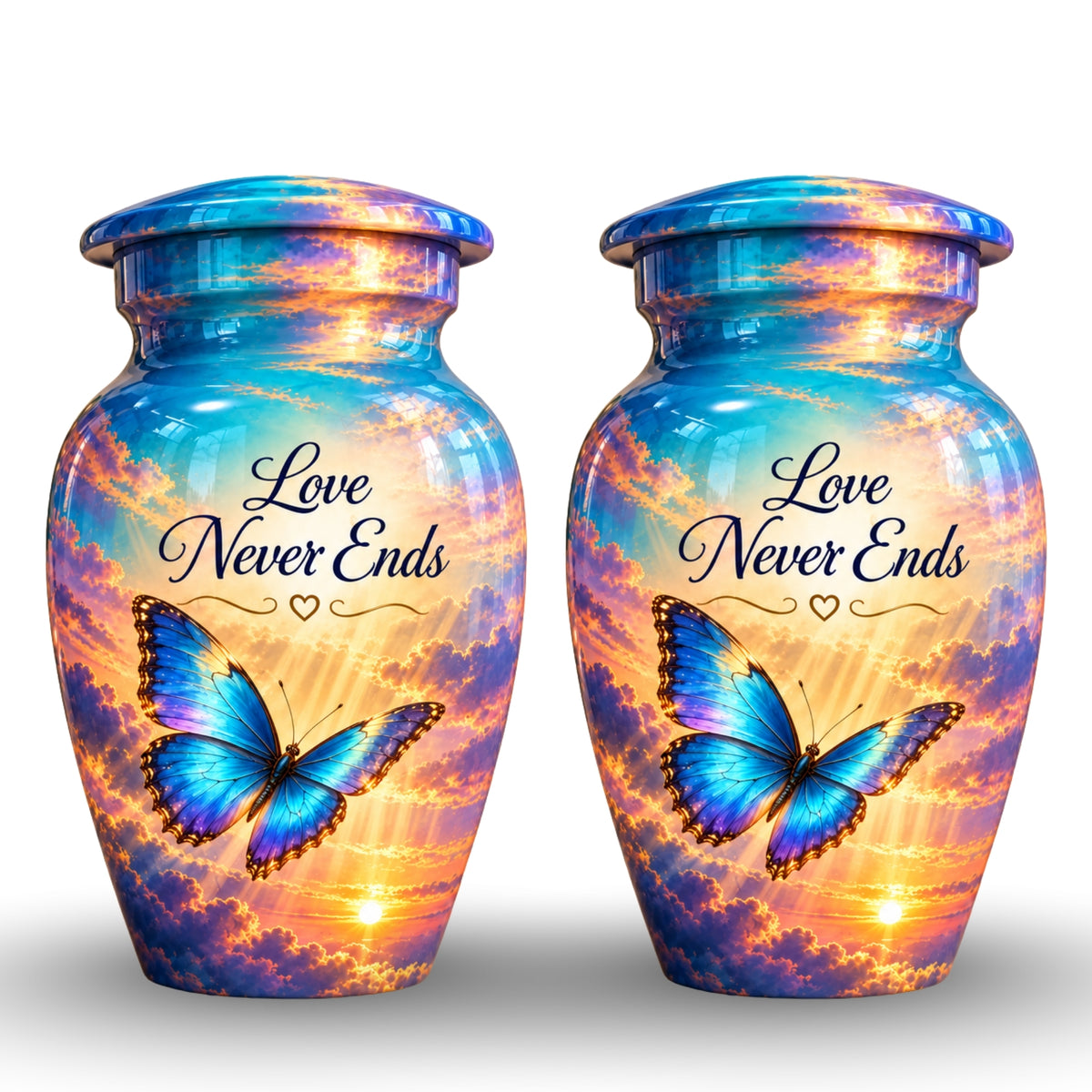 Butterfly in the Clouds Cremation Urn for Human Ashes – Personalized Handmade Aluminum Urn
