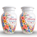 White Floral Bouquet Cremation Urn for Human Ashes – Personalized Handmade Aluminum Urn