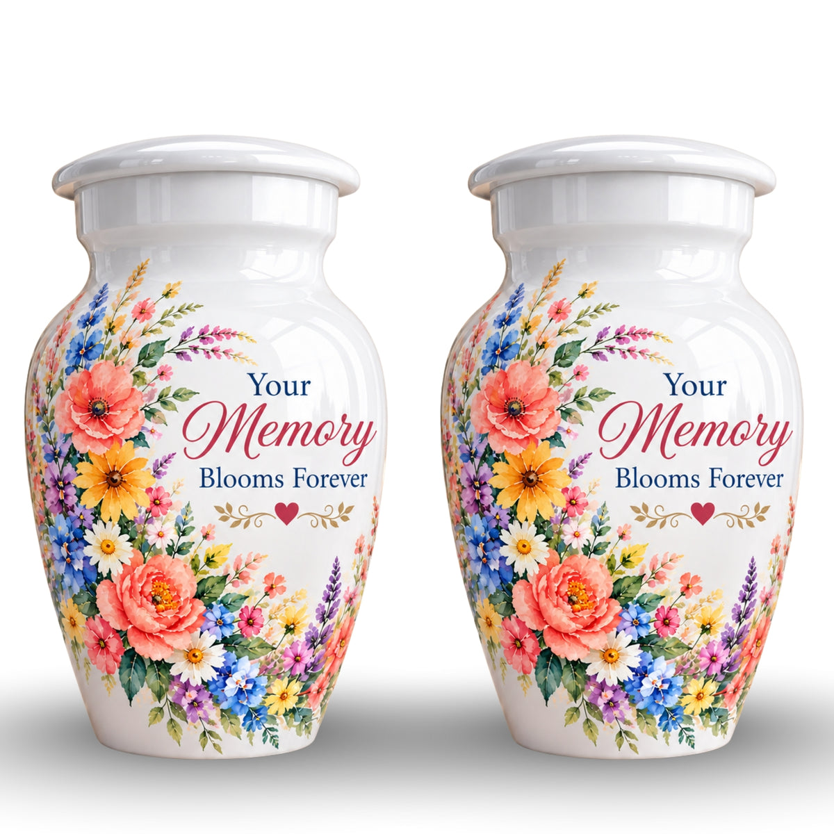 White Floral Bouquet Cremation Urn for Human Ashes – Personalized Handmade Aluminum Urn
