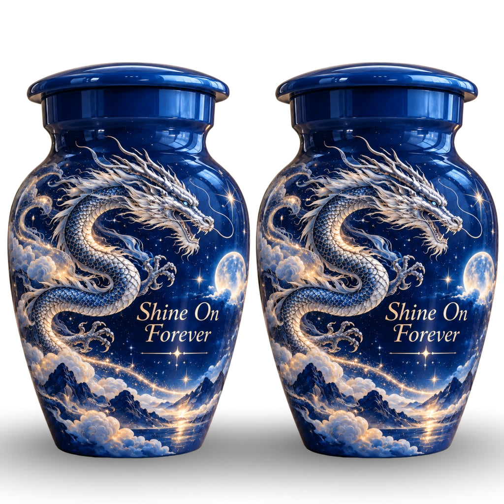 dragon art cremation urn with keepsakes, handmade aluminum urn – photo 5
