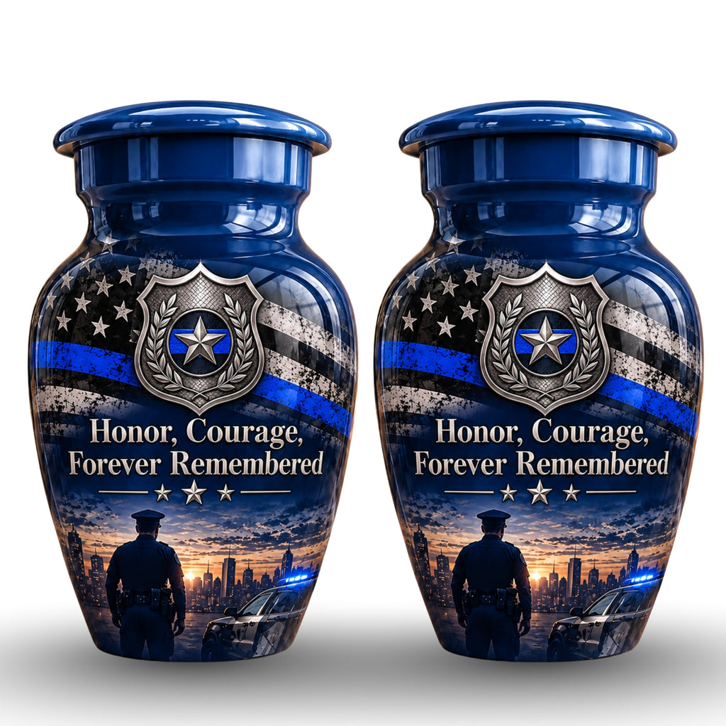police officer tribute cremation urn for human ashes, handmade aluminum – photo 5