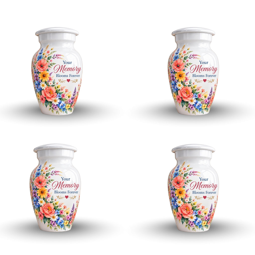 White Floral Bouquet Cremation Urn for Human Ashes – Personalized Handmade Aluminum Urn