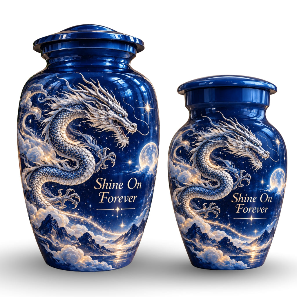 dragon art cremation urn with keepsakes, handmade aluminum urn – photo 7