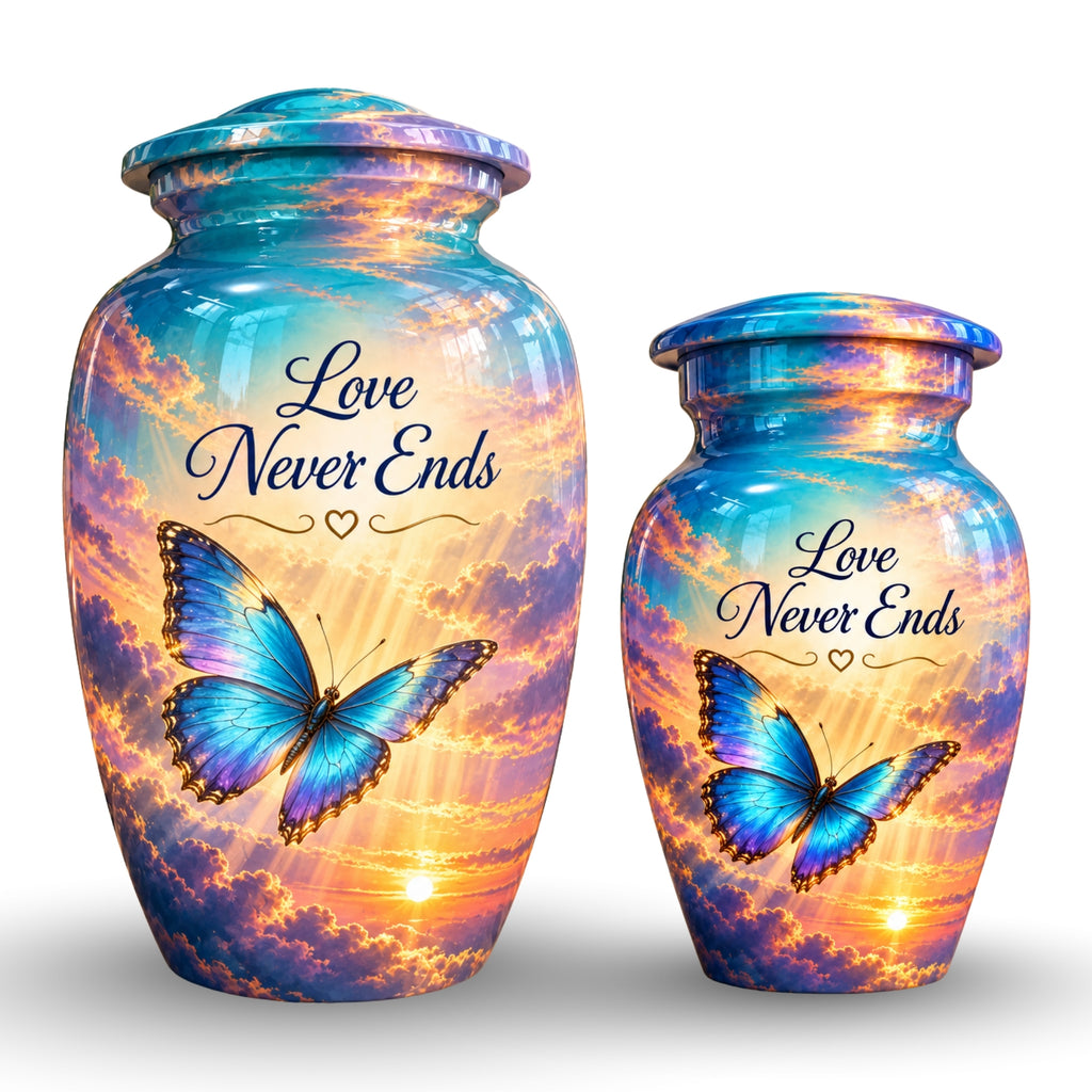 Butterfly in the Clouds Cremation Urn for Human Ashes – Personalized Handmade Aluminum Urn