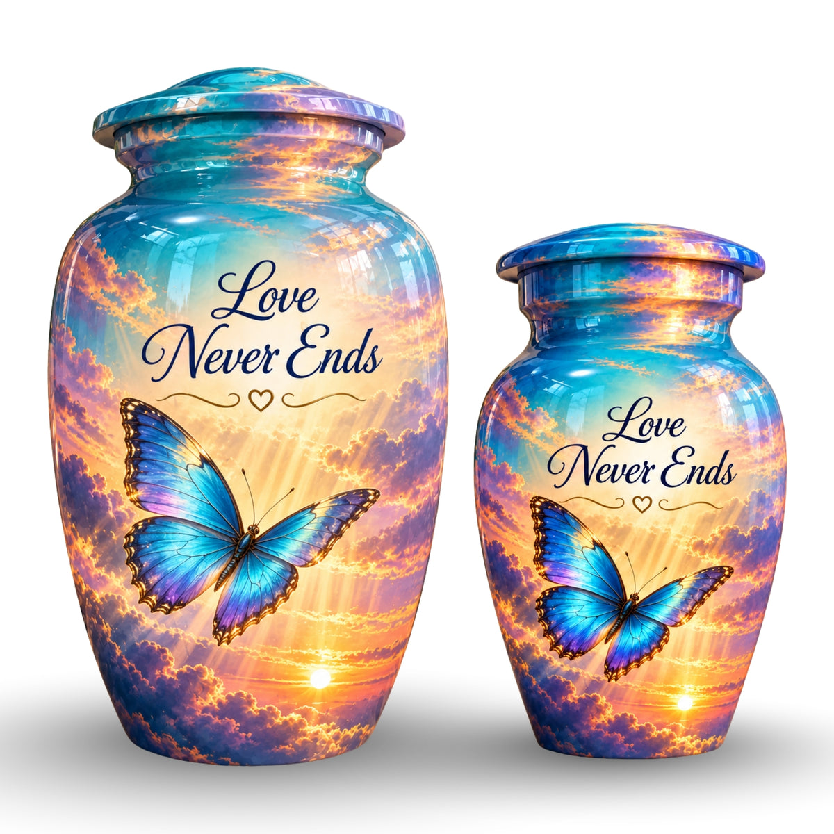 Butterfly in the Clouds Cremation Urn for Human Ashes – Personalized Handmade Aluminum Urn