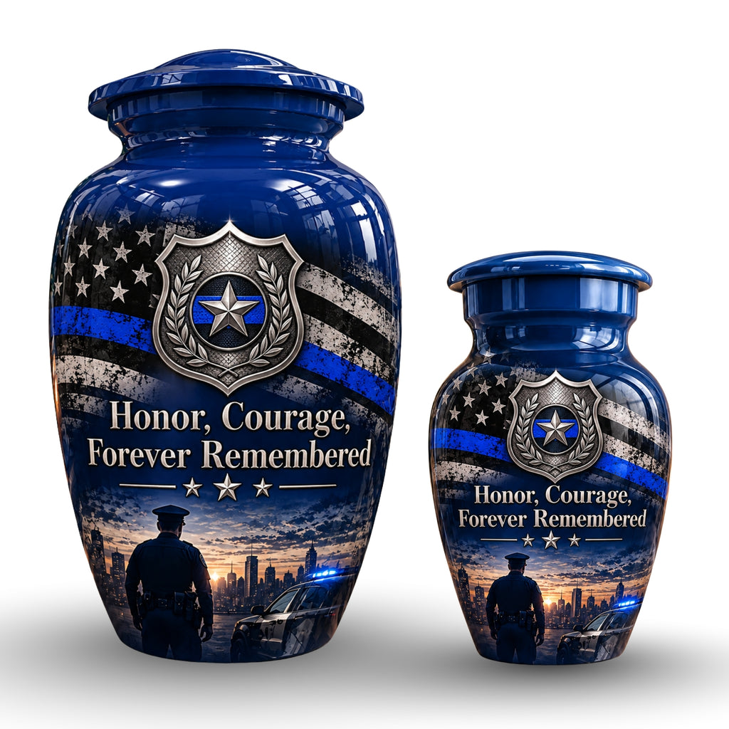 police officer tribute cremation urn for human ashes, handmade aluminum – photo 7