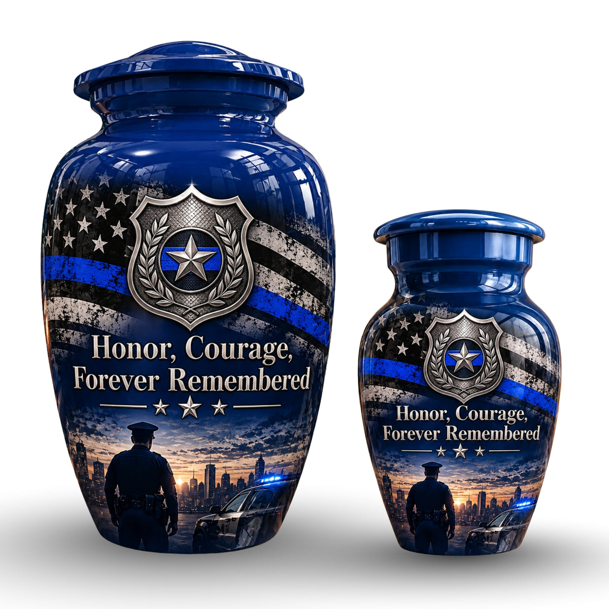 police officer tribute cremation urn for human ashes, handmade aluminum – photo 7