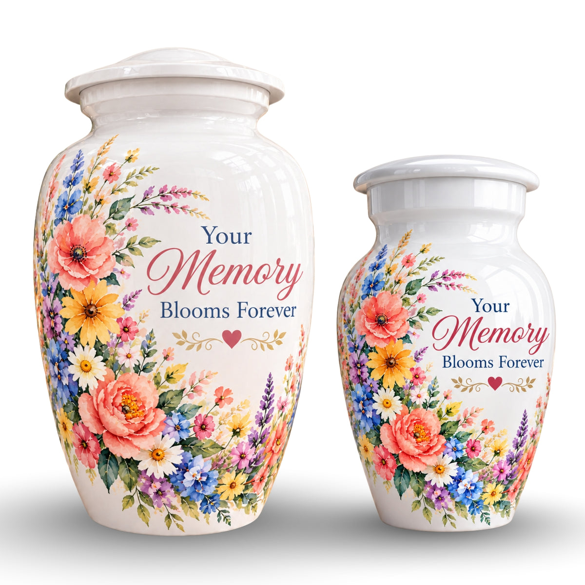 White Floral Bouquet Cremation Urn for Human Ashes – Personalized Handmade Aluminum Urn
