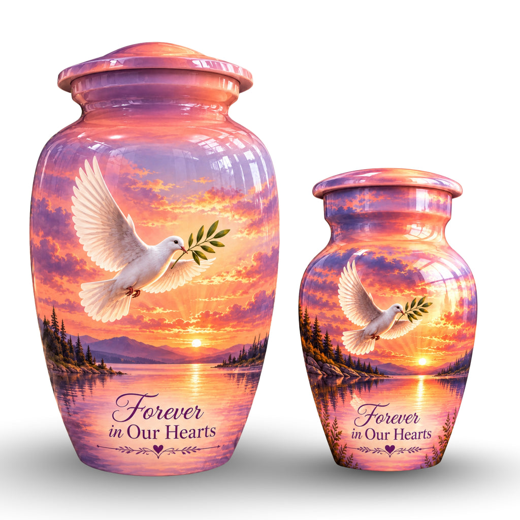 Olive Branch Dove Cremation Urn for Human Ashes – Personalized Handmade Aluminum Urn