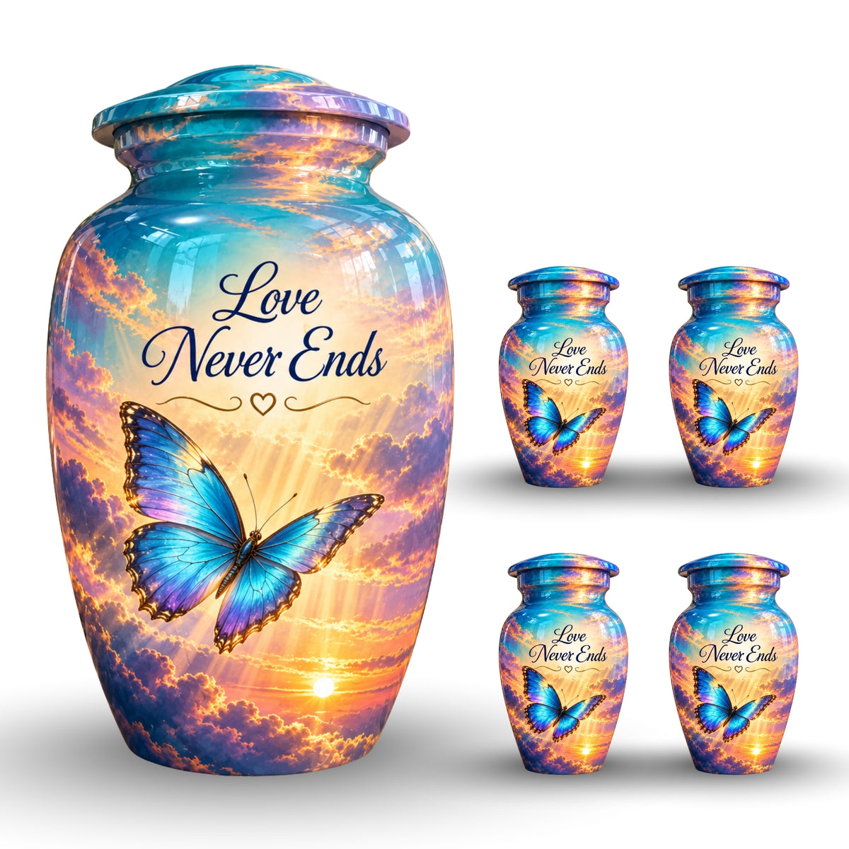 Butterfly in the Clouds Cremation Urn for Human Ashes – Personalized Handmade Aluminum Urn