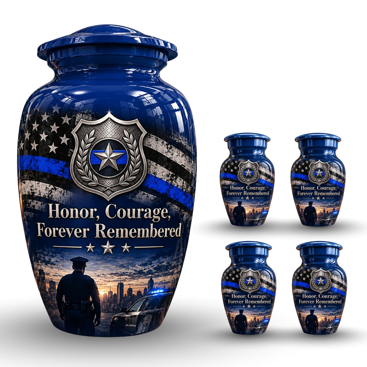 police officer tribute cremation urn for human ashes, handmade aluminum – photo 8