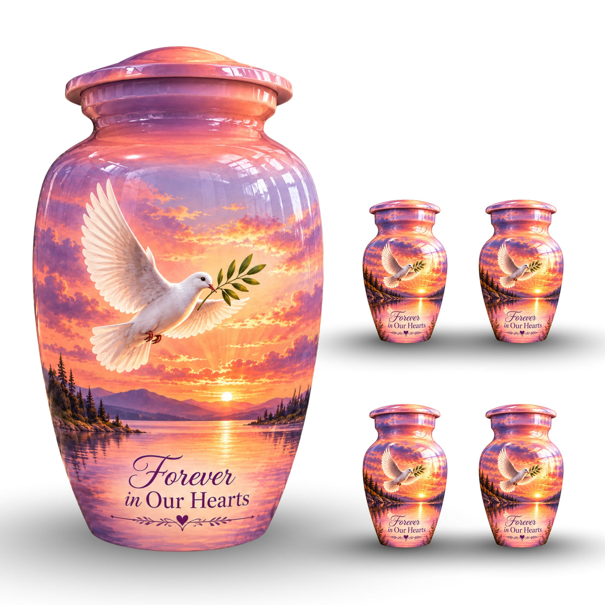 Olive Branch Dove Cremation Urn for Human Ashes – Personalized Handmade Aluminum Urn