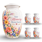White Floral Bouquet Cremation Urn for Human Ashes – Personalized Handmade Aluminum Urn