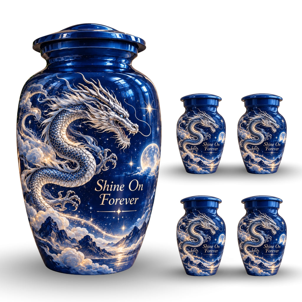 dragon art cremation urn with keepsakes, handmade aluminum urn – photo 8