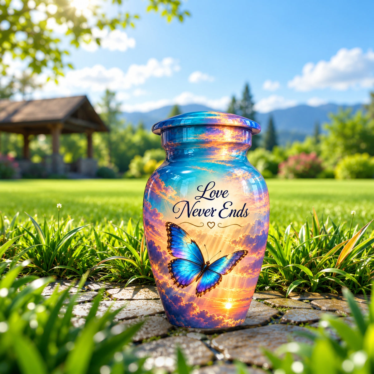 Butterfly in the Clouds Cremation Urn for Human Ashes – Personalized Handmade Aluminum Urn