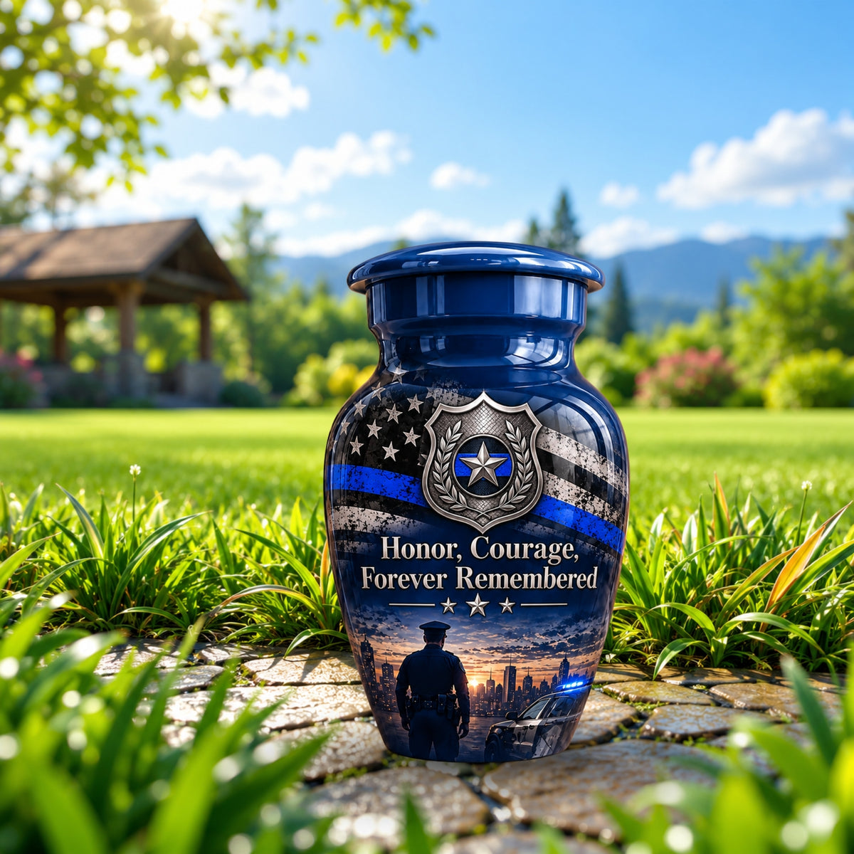 police officer tribute cremation urn for human ashes, handmade aluminum – photo 9