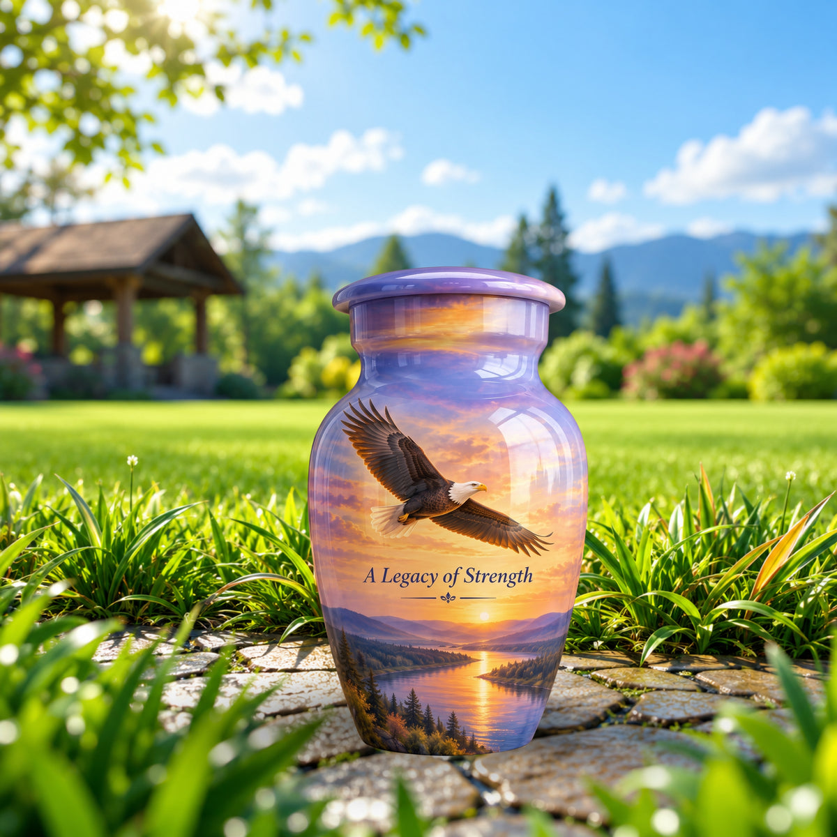"A Legacy of Strength" Bald Eagle Cremation Urn for Human Ashes – Personalized Handmade Aluminum Urn