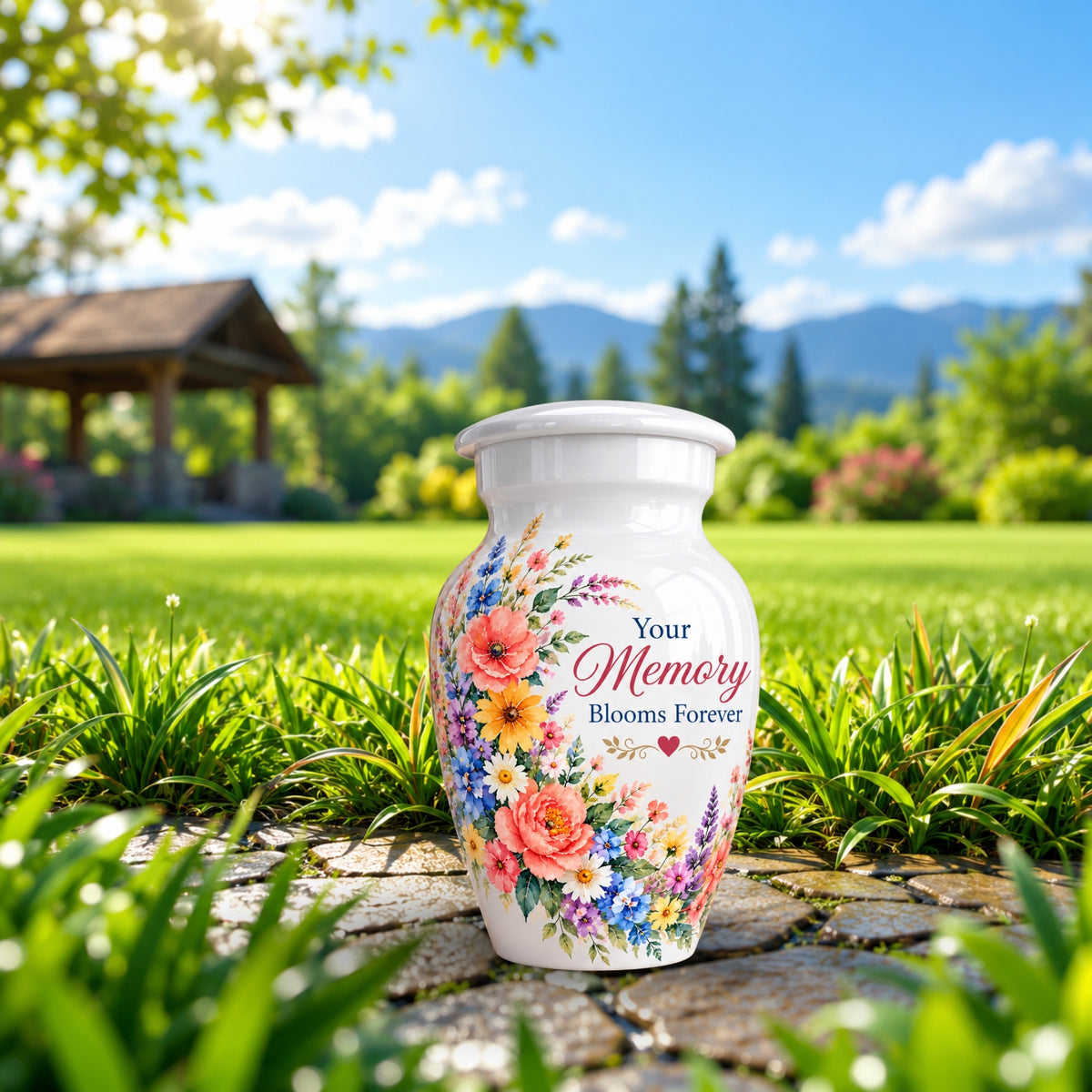 White Floral Bouquet Cremation Urn for Human Ashes – Personalized Handmade Aluminum Urn