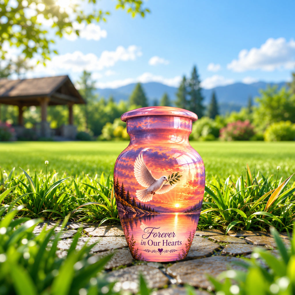 Olive Branch Dove Cremation Urn for Human Ashes – Personalized Handmade Aluminum Urn