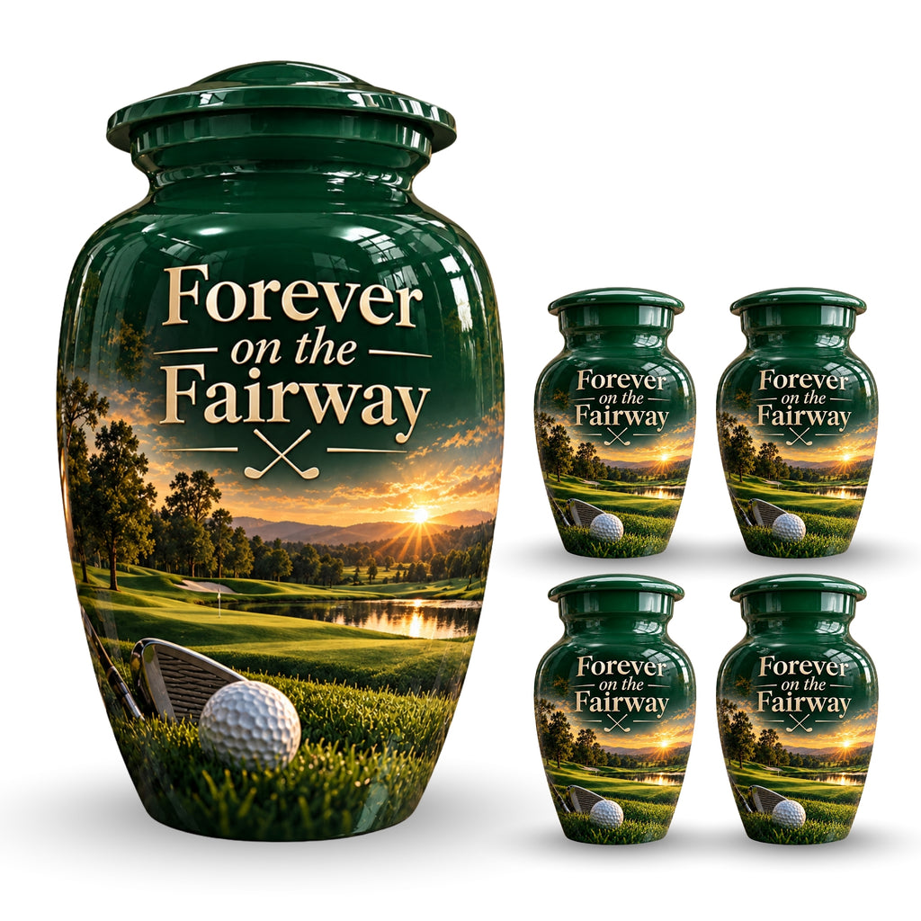 green fairway golf ball cremation urn for human ashes, handmade aluminum – photo 8
