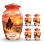 Watercolor Horse and Rider Cremation Urn for Human Ashes – Personalized Handmade Aluminum Urn