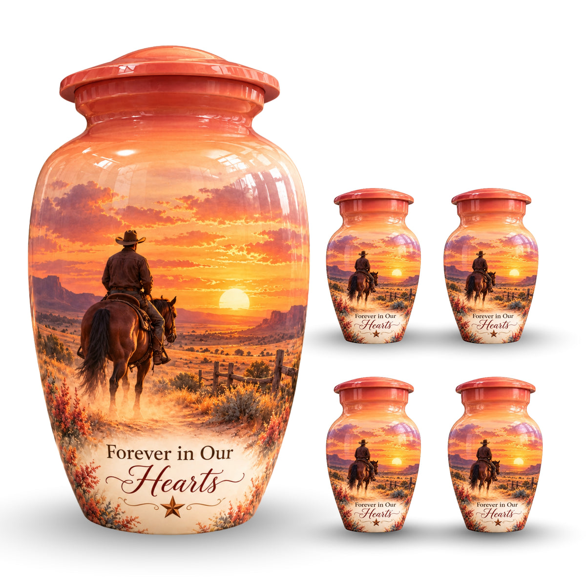Watercolor Horse and Rider Cremation Urn for Human Ashes – Personalized Handmade Aluminum Urn