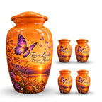 Orange Sunset Purple Butterfly Cremation Urn for Human Ashes – Personalized Handmade Aluminum Urn