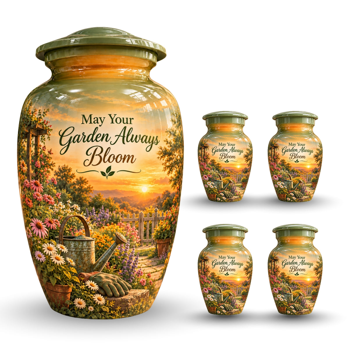 Peaceful Garden Sunset Cremation Urn for Human Ashes – Personalized Handmade Aluminum Urn
