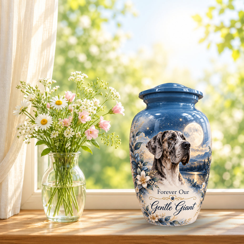 great dane cremation urn for pet ashes, handmade aluminum pet memorial urn with photo – picture 9