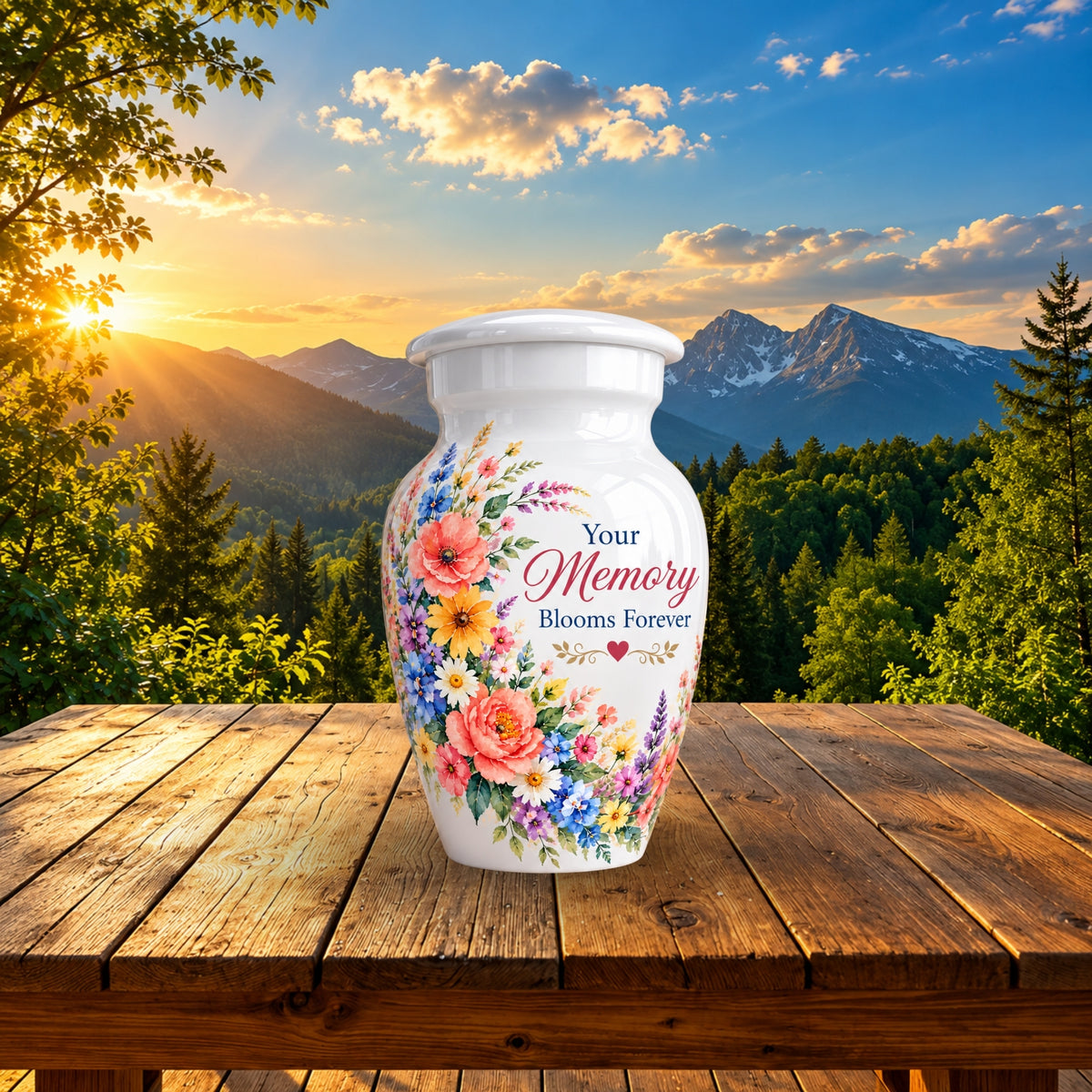White Floral Bouquet Cremation Urn for Human Ashes – Personalized Handmade Aluminum Urn