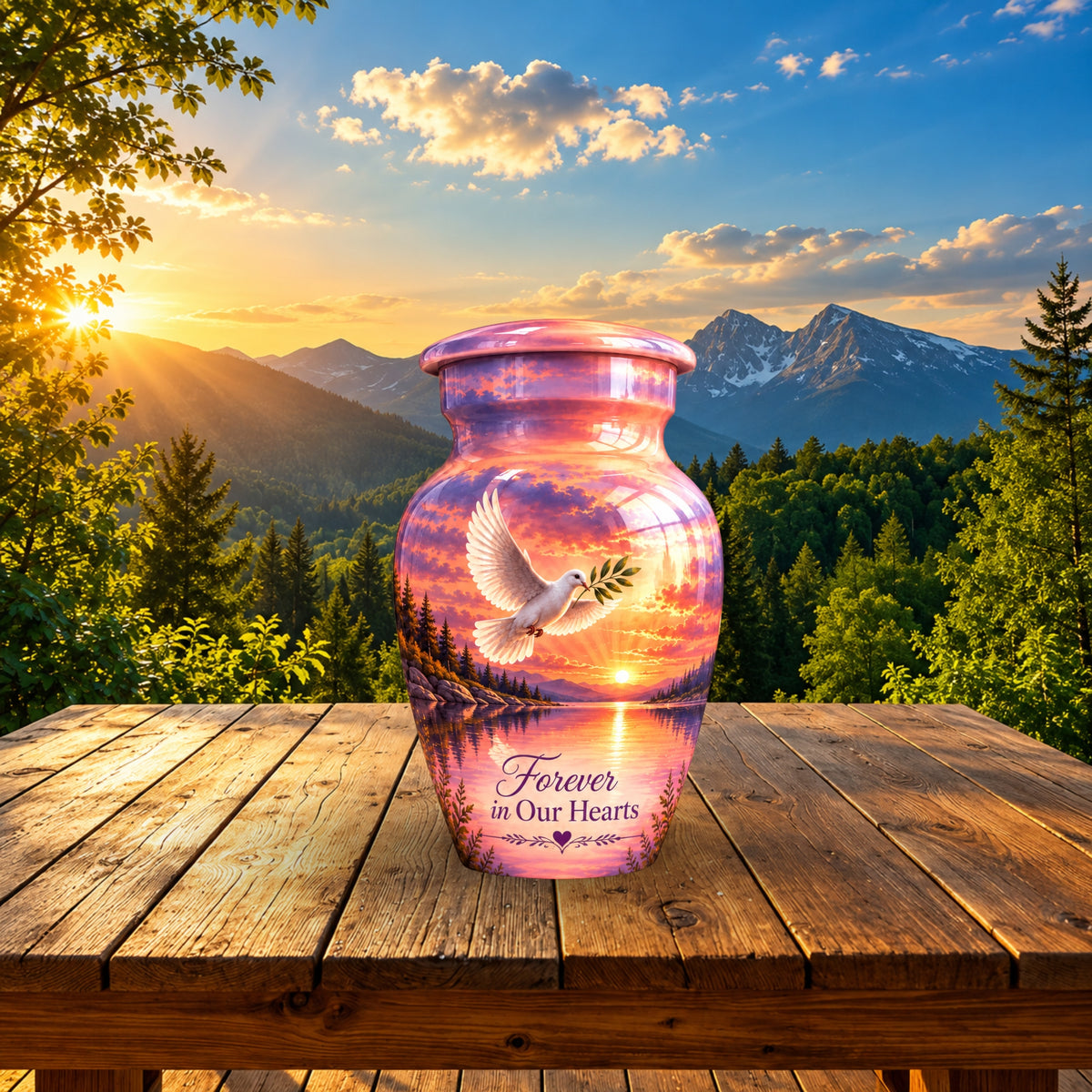 Olive Branch Dove Cremation Urn for Human Ashes – Personalized Handmade Aluminum Urn