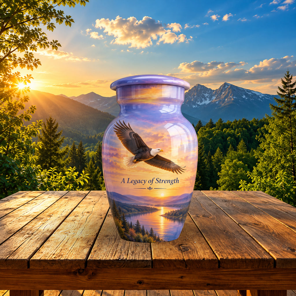 "A Legacy of Strength" Bald Eagle Cremation Urn for Human Ashes – Personalized Handmade Aluminum Urn
