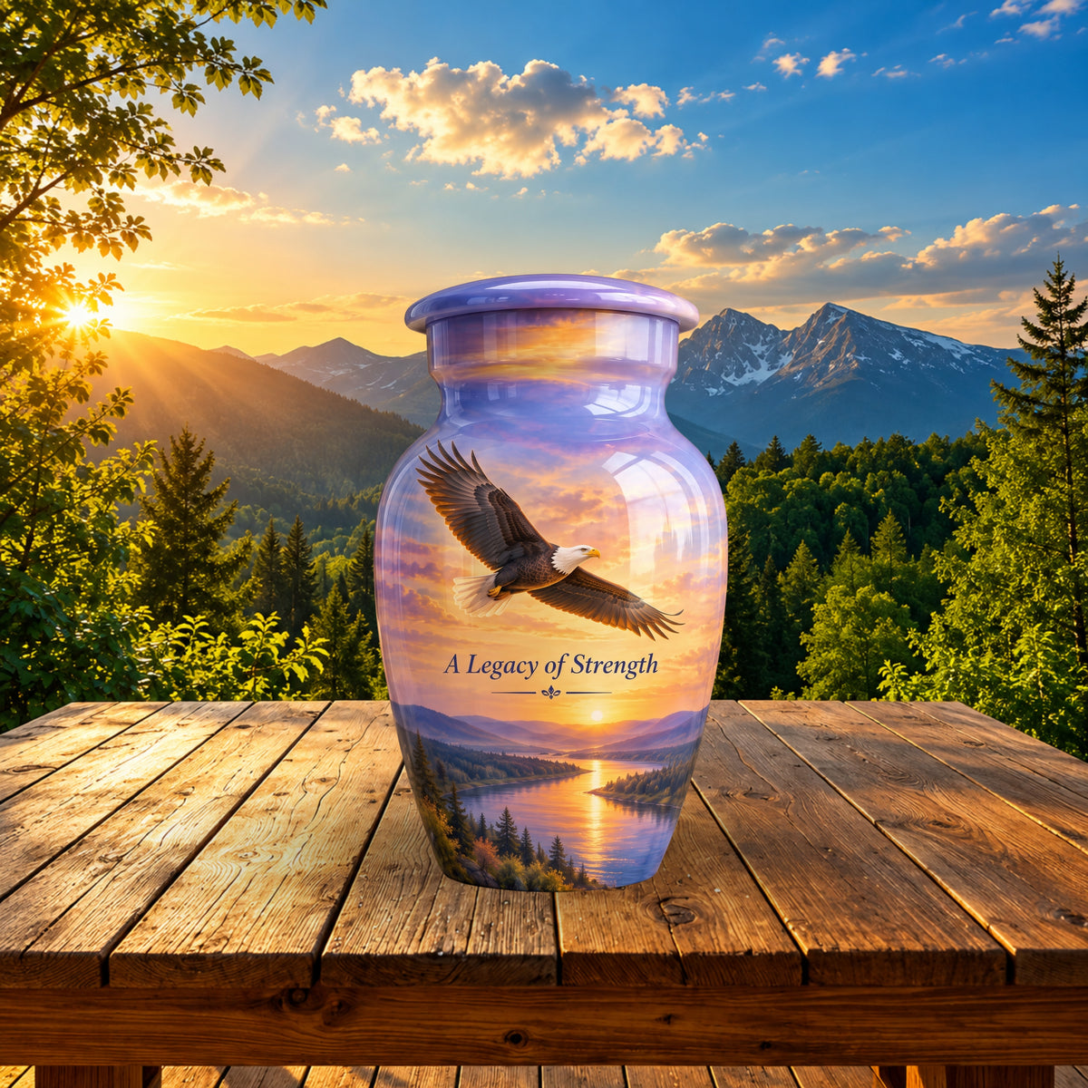 "A Legacy of Strength" Bald Eagle Cremation Urn for Human Ashes – Personalized Handmade Aluminum Urn