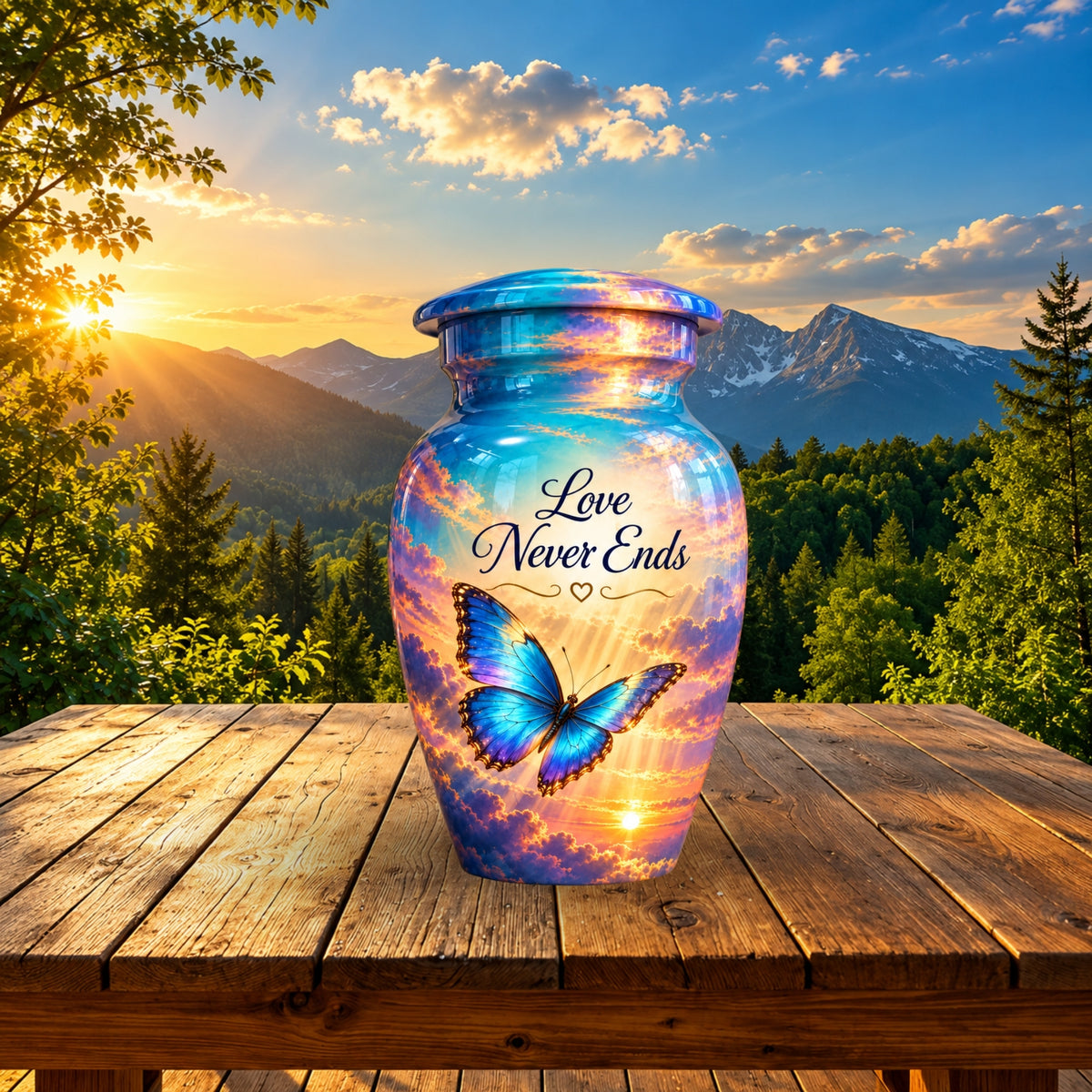 Butterfly in the Clouds Cremation Urn for Human Ashes – Personalized Handmade Aluminum Urn