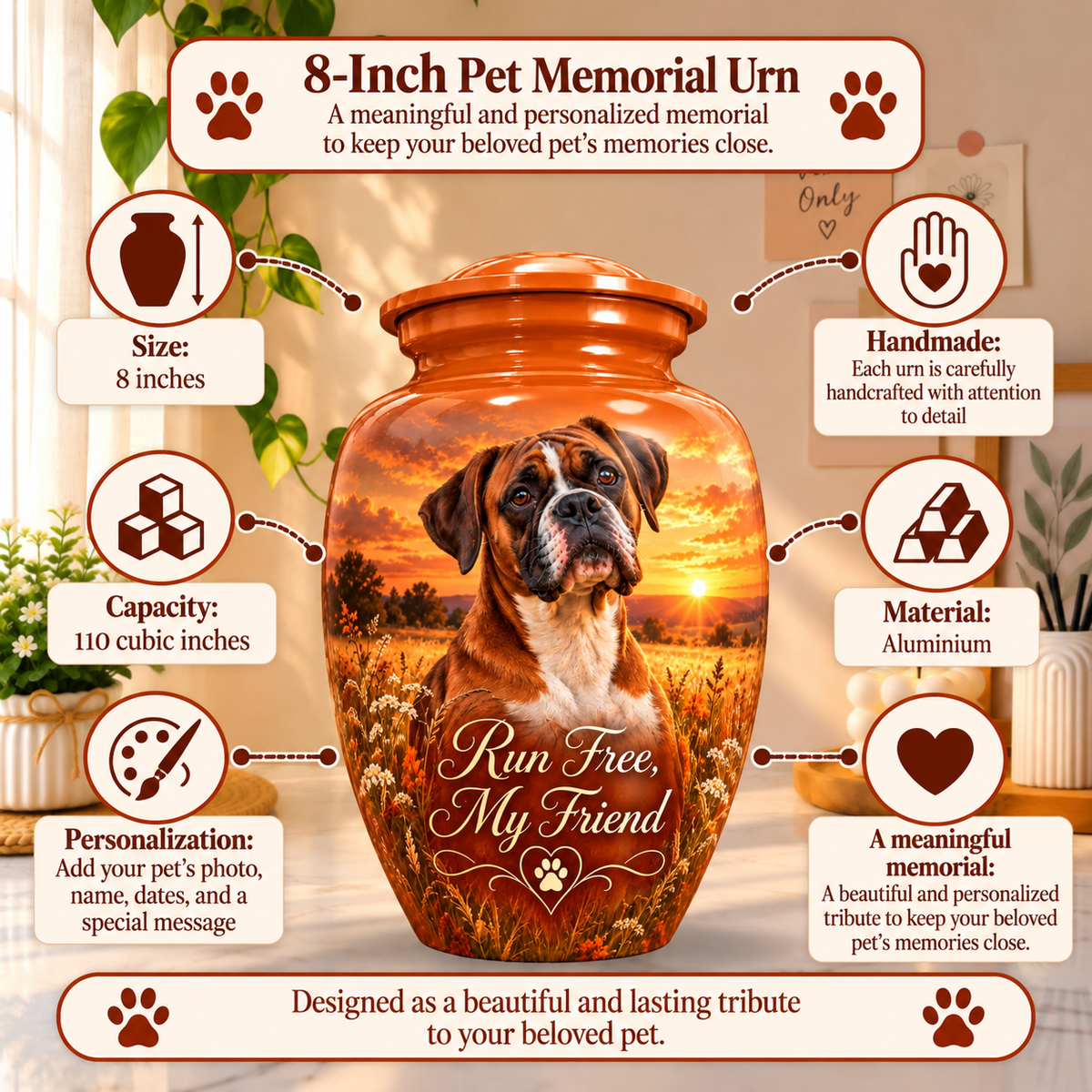 custom dog portrait memorial urn for pet ashes, handmade aluminum pet memorial urn with photo – picture 1