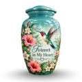 hibiscus hummingbird garden cremation urn for human ashes, handmade aluminum – photo 1