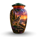 Wolf and Lake Cremation Urn for Human Ashes – Personalized Handmade Aluminum Urn